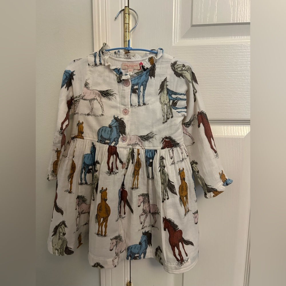 Pink Chicken Horse Print Dress - Multicolor